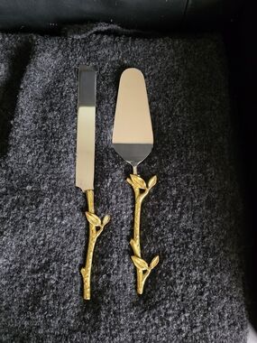 Godinger Gold Handle Branch Cake Serving Set